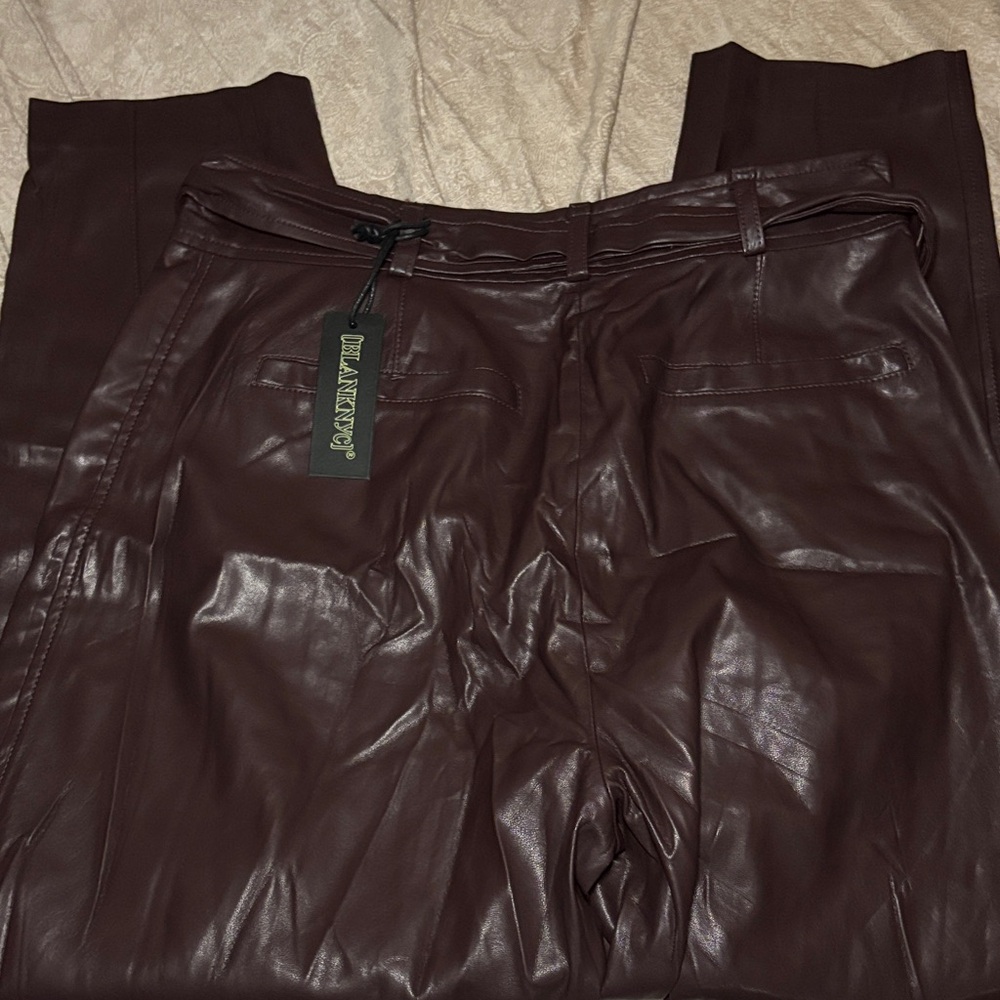 Blank NYC Women's Belted Brown Faux Leather Pants - Picture 12 of 13